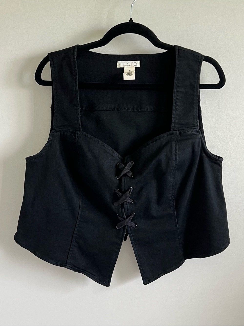 Plus Size Stretchy Cotton Blend Black Lace-Up Corset Vest